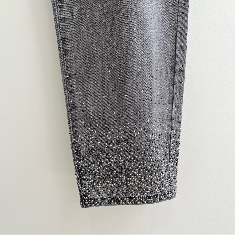 Lane Bryant gray mid rise skinny jeans flex magic waistband diamond stud ankle - Picture 2 of 9